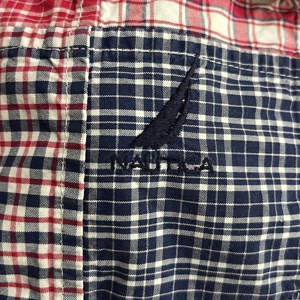 Nautica Shirt XL Men’s Patch Work Button Down Short Sleeve Check Short - Picture 7 of 8
